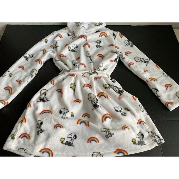 Peanuts Snoopy Hooded Robe Sz S/M Rainbow Super Soft Belt Woodstock Pride NWT - Picture 8 of 11